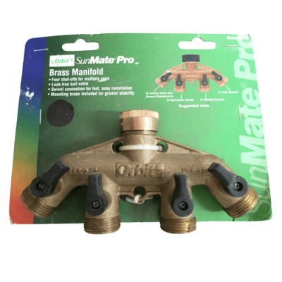 Tap Diverter - Brass, Four-Way, with Click-on Outlets