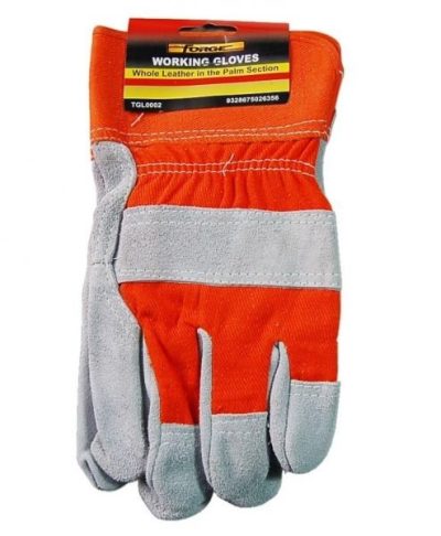 Grey Working Gloves with Orange Leather Palm