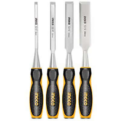 Four INGCO wood chisels with black handles