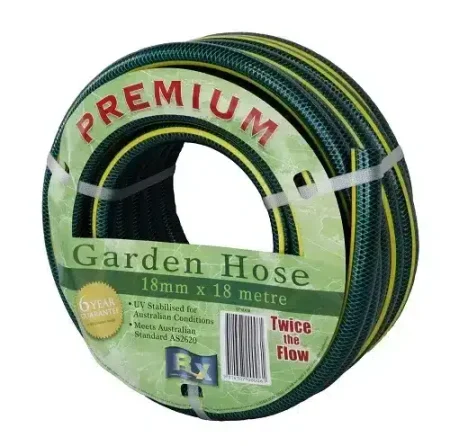 Coiled premium 18mm garden hose on display