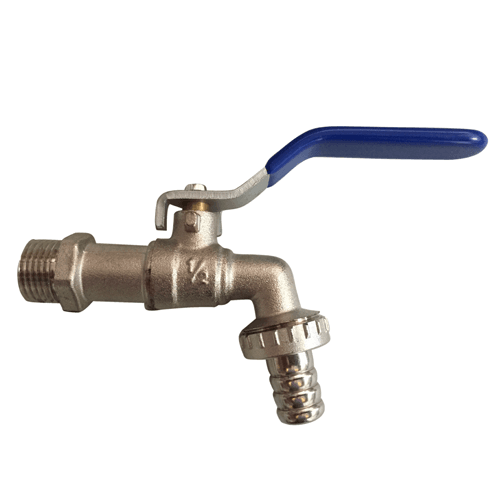 Metal outdoor tap with blue lever handle