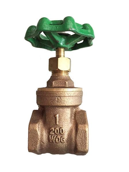 Brass gate valve with green handwheel