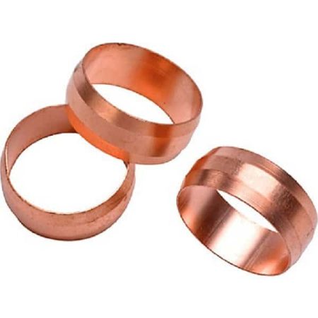 Three copper ring gaskets on white background
