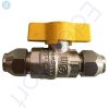 Brass ball valve with yellow handle and fittings