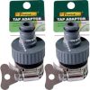 Two Forge tap adaptors with metal hose clamps