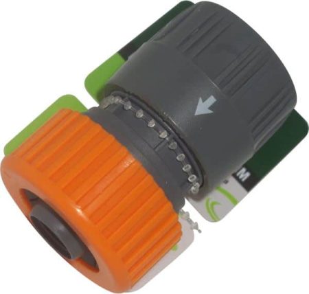 Orange and grey garden hose connector fitting