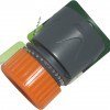 Grey plastic pipe fitting with orange threaded cap