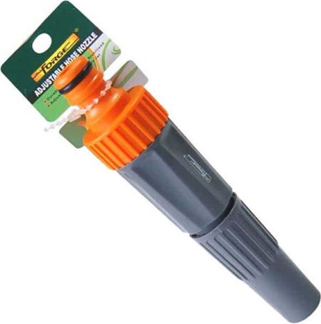 Adjustable garden hose nozzle in orange and grey