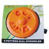 Orange 8-pattern dial garden sprinkler on packaging