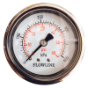 Round pressure gauge showing psi and kPa readings