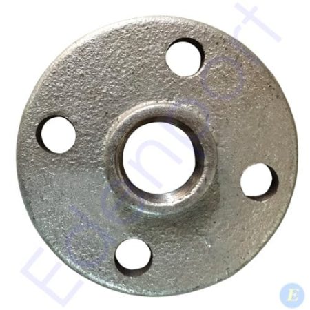 Galvanised metal flange with five bolt holes