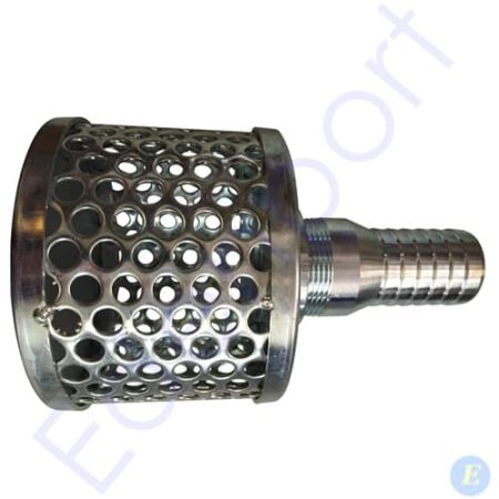 Stainless steel perforated suction strainer with hose barb