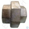 Metal hex coupling nut on white background