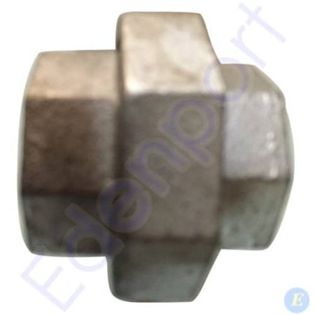 Metal hex coupling nut on white background