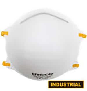White industrial respirator mask with yellow straps