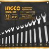 Ingco 12-piece combination spanner set in pouch