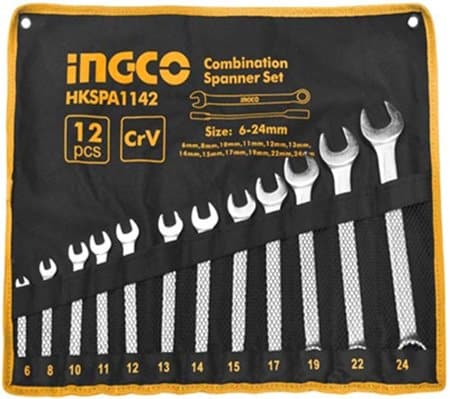 Ingco 12-piece combination spanner set in pouch