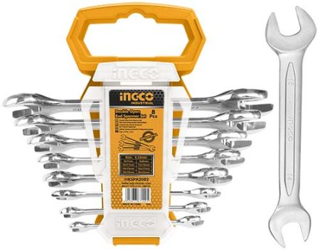 INGCO double open-end spanner set with holder