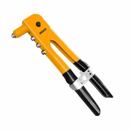 Yellow hand riveter with interchangeable nozzles