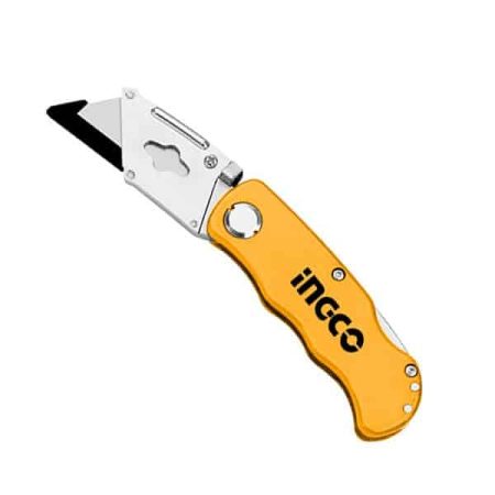 Yellow INGCO folding utility knife with blade