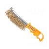 Yellow-handled wire brush on white background