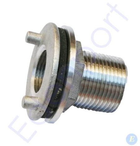 Threaded metal bulkhead fitting with rubber gasket