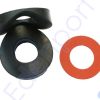 Black rubber gasket and red fibre washer