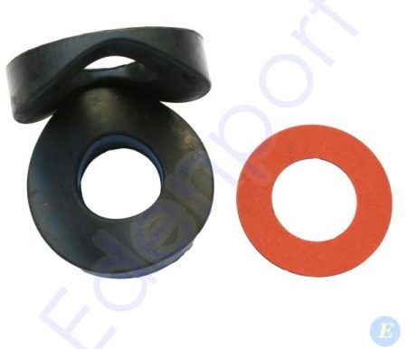 Black rubber gasket and red fibre washer