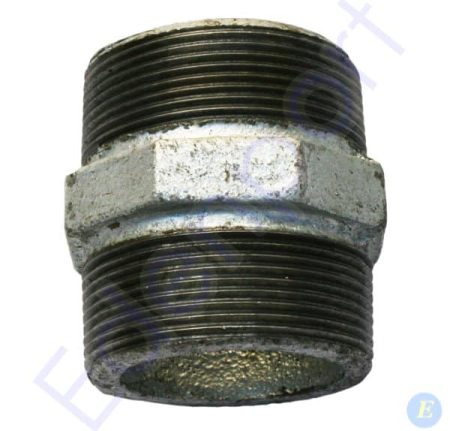 Galvanised threaded pipe nipple with hexagonal centre
