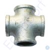Galvanised steel four-way pipe fitting