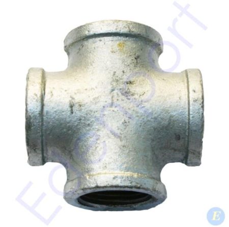 Galvanised steel four-way pipe fitting
