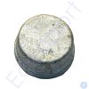 Small cylindrical metal weight on white background