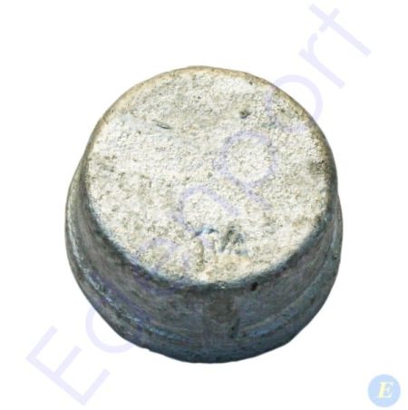 Small cylindrical metal weight on white background
