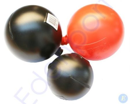 Three connected marine buoys on white background