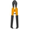 Yellow and black bolt cutters on white background