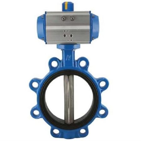 Industrial blue butterfly valve with pneumatic actuator
