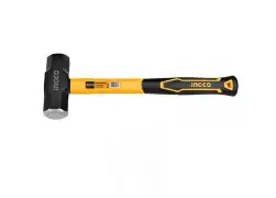 Yellow and black sledgehammer on white background