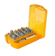 Yellow precision screwdriver bit set in case