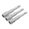 Three metal hex shank nut driver bits