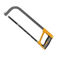 Black and yellow hacksaw on white background