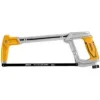 Yellow-handled hacksaw on white background