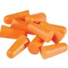 Orange foam earplugs on white background