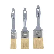 Three flat paint brushes of varying sizes