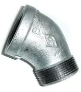 Galvanised metal pipe elbow with threaded end