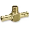 Brass hose barb tee fitting with threaded top