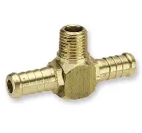 Brass hose barb tee fitting with threaded top