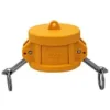 Yellow camlock coupling cap with metal arms