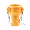 Orange camlock hose coupling with metal arms
