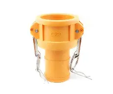 Orange camlock hose coupling with metal arms