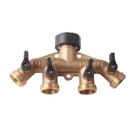 Brass four-way garden tap manifold with valves